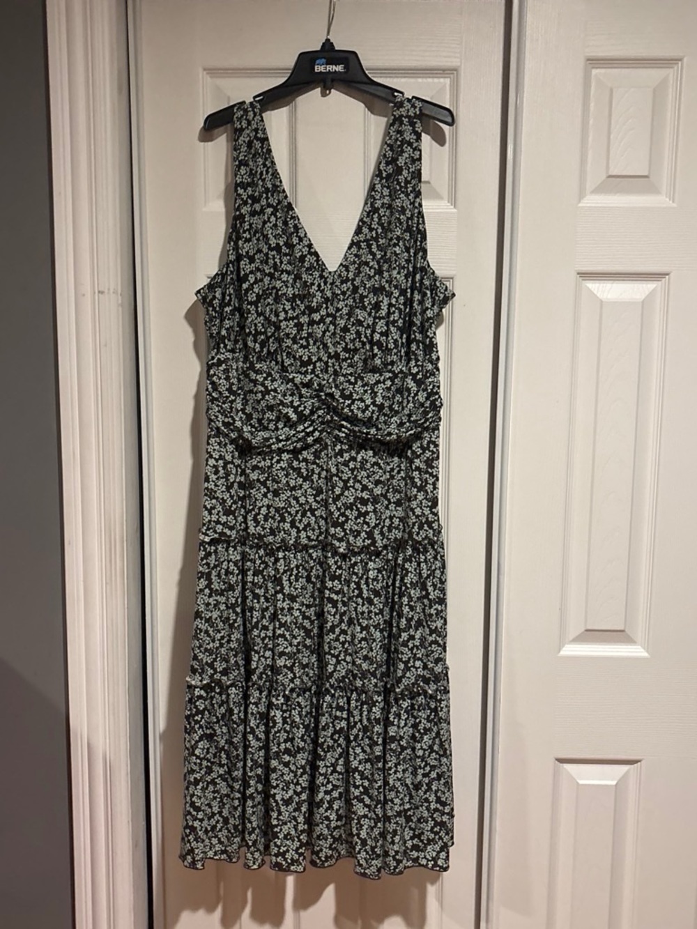 Floral V-Neck Tiered Midi Dress - Green and Brown